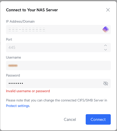 unifi NVR NAS connect dialogue
