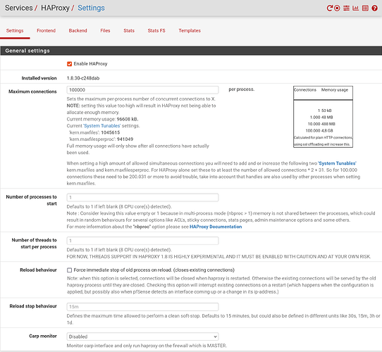 Services HAProxy Settings